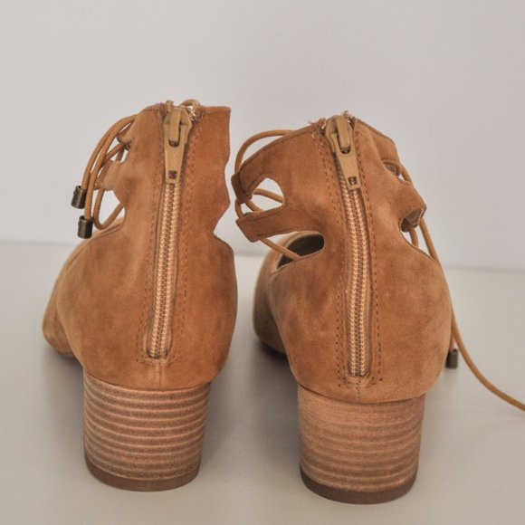 Hush Puppies Suede Ankle Strap Lace Up Nude Camel Block Heels Balletcore summer - Picture 3 of 7